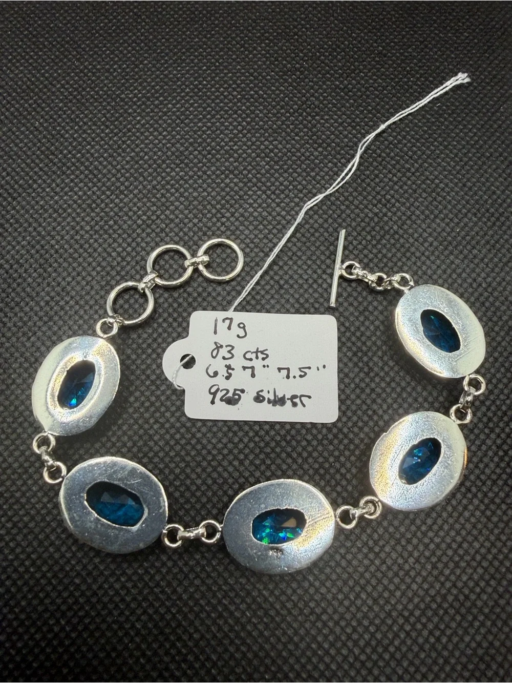 Swiss Blue Topaz Oval Link Adjustable Sterling Silver Bracelet 6”-7.5” - Blue
